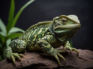 Fototapeta premium Portrait of a Common Basilisk Lizard in Vibrant Green Habitat