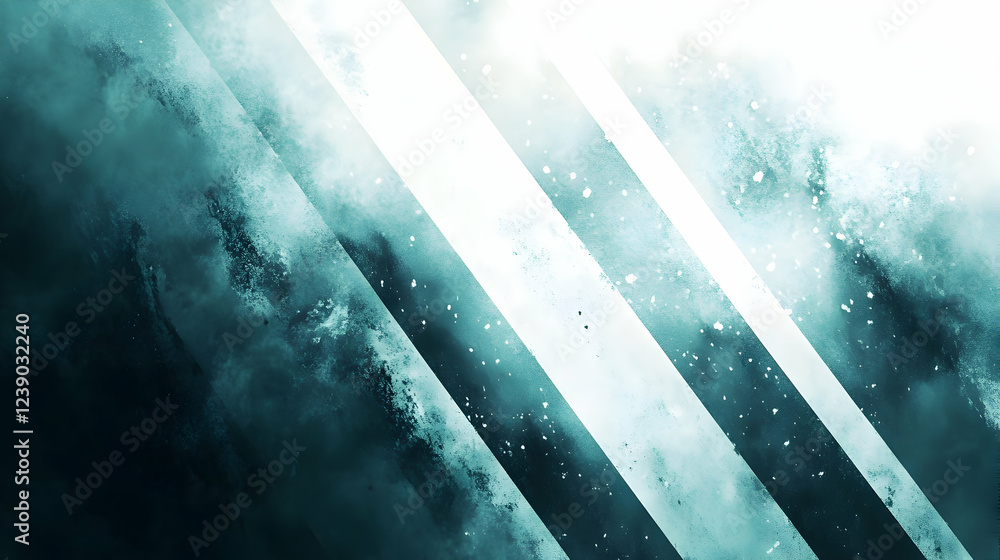 Poster a dark teal and white ombre background with dynamic diagonal stripes, interwoven with subtle noise t
