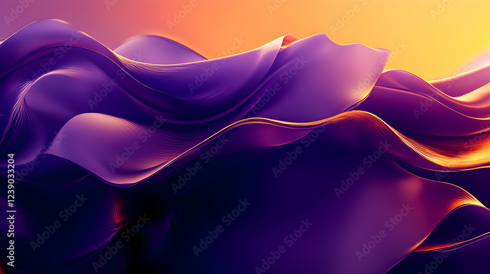 Aufkleber a dynamic 3d abstract composition with a gradient of deep purple and gold, showcasing fluid, wave-li
