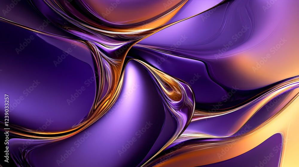 Aufkleber a dynamic 3d abstract composition with a gradient of deep purple and gold, showcasing fluid, wave-li