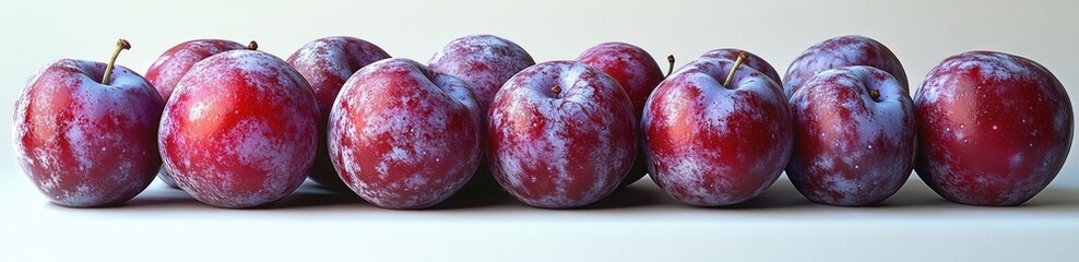 Obraz premium Fresh Ripe Plums Whole Halved Sliced Collection on White Background