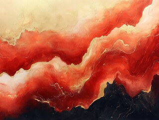 Abstract Acrylic Painting Background with Swirling Red and Gold Textures in Contemporary Style