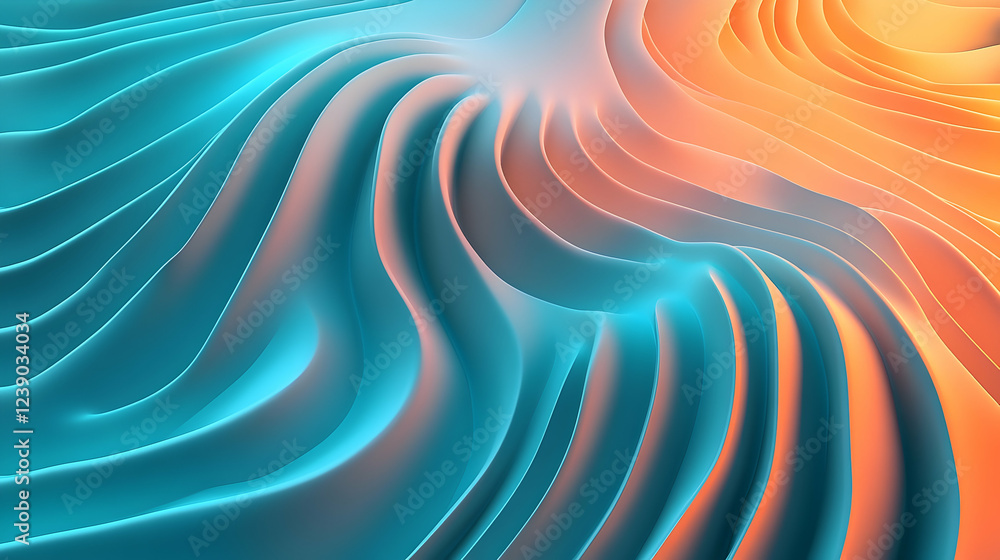 Aufkleber a flowing 3d abstract wavy pattern with a gradient of turquoise and coral, featuring a grainy textur