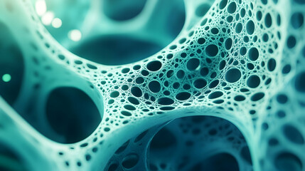 A futuristic 3D abstract artwork with a gradient of mint green and deep blue, featuring glowing, interconnected lines