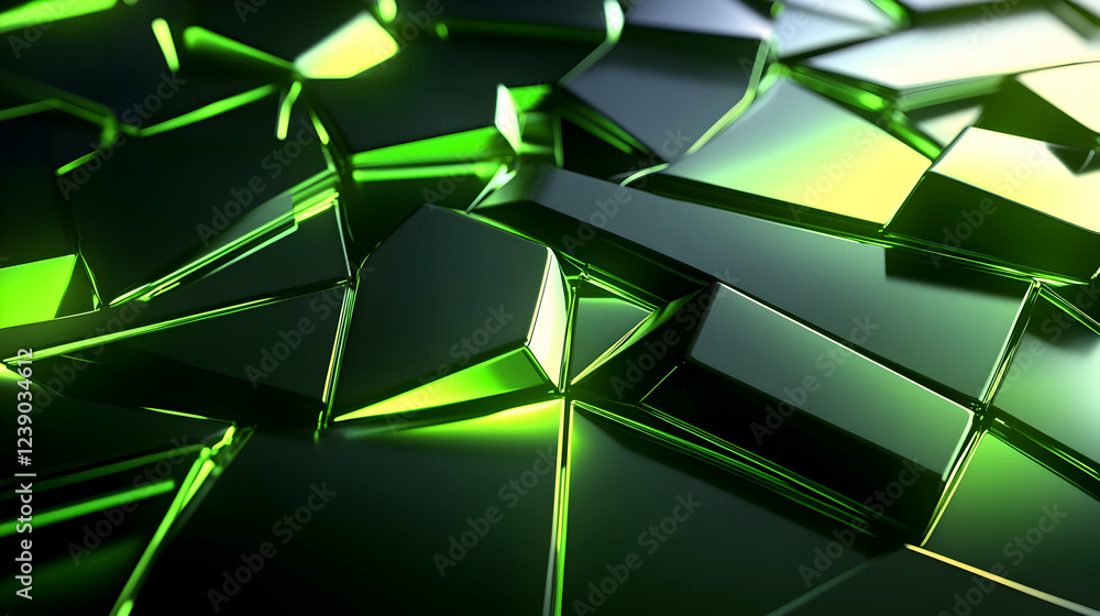 Aufkleber a futuristic 3d abstract design with a smooth gradient of neon green and black, featuring geometric 
