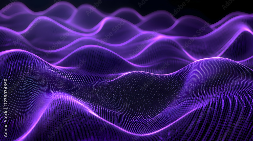 Wall mural a futuristic 3d abstract wave pattern with a gradient of electric purple and black, featuring glowin