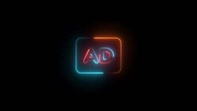 Audio description symbol icon animation neon glow brown and cyan color on black background.