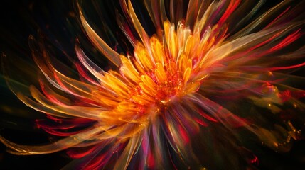 Vibrant Abstract Flower with Swirling Colors and Motion Blur Effects