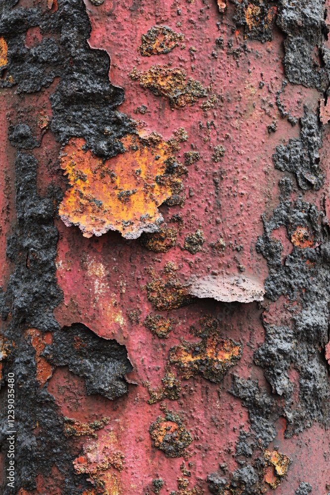 Aufkleber weathered metal surface with peeling paint and rust showing texture and color variation