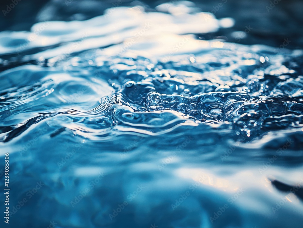 Poster close up of water surface with bubbles and light reflections creating a dynamic abstract effect
