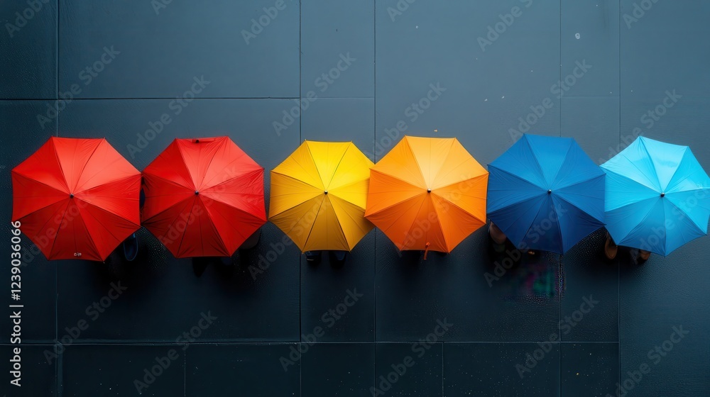 Poster this captivating image displays a row of colorful umbrellas viewed from above, creating a visually s