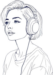 Young woman listening music with headphones, enjoying her favorite song