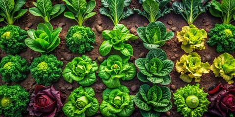 Obraz premium Lush Green Vegetables Growing in Neat Rows - Organic Farming Stock Photo