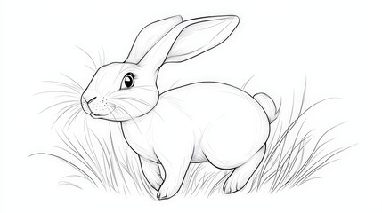 Obraz premium Cute Bunny Rabbit in Grass Outline Illustration for Coloring Book and Art Projects