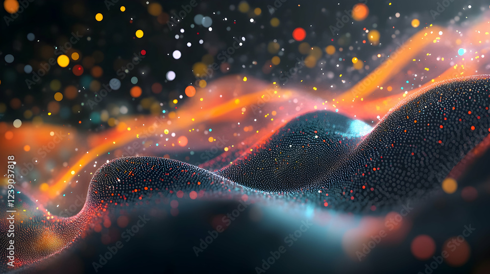 Aufkleber a vibrant 3d abstract design with a dark gray backdrop, featuring a dynamic light gradient and color