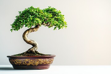 Elegant Green Bonsai Tree in Ornate Pot