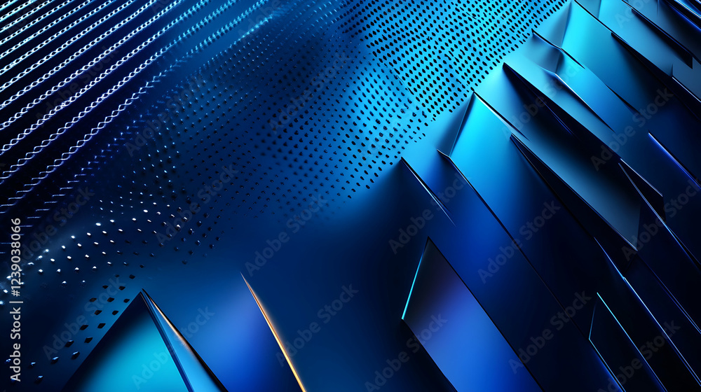 Aufkleber a vibrant blue gradient background with a metallic texture and sharp, futuristic lighting effects