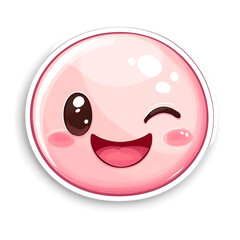 Obraz premium Winking pink emoji character sticker with smiling face for decoration