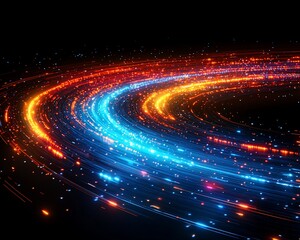 Obraz premium Abstract swirling light trails, futuristic energy, dark background, technology concept