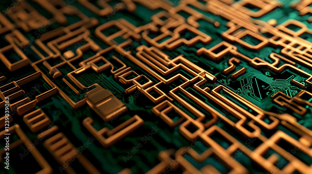 Aufkleber abstract circuit lines in copper and emerald, tech-inspired and intricate