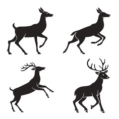 deer silhouettes vector. Deer Vector Illustration Set, Black and White Silhouettes. Collection of Different Deer Poses, Perfect for Logo, Design, and More.