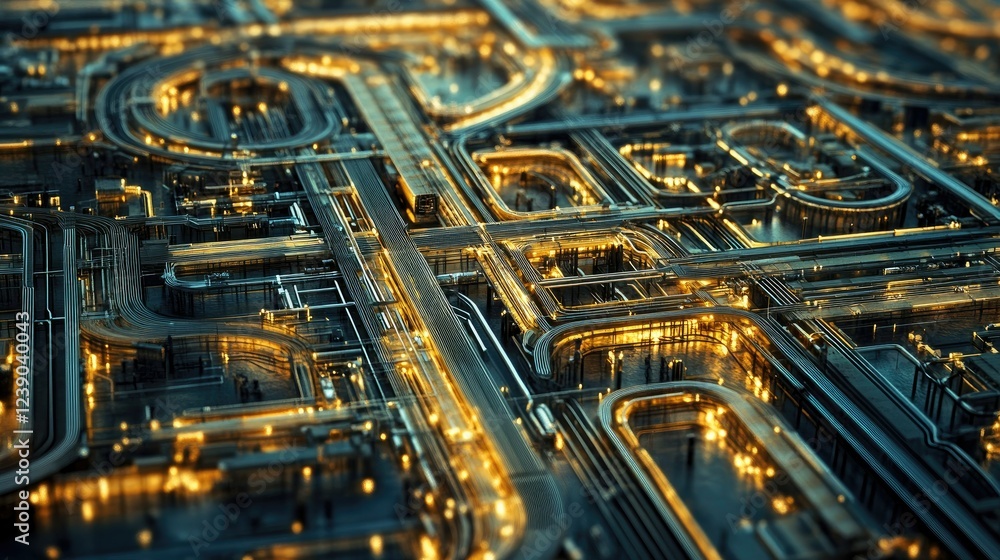 Poster a sprawling network of pipelines shines under natural light, creating an intricate display of modern