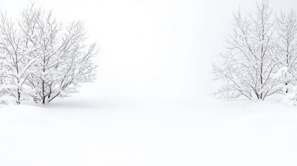 Snowy landscape, winter bushes, white background, serene nature scene
