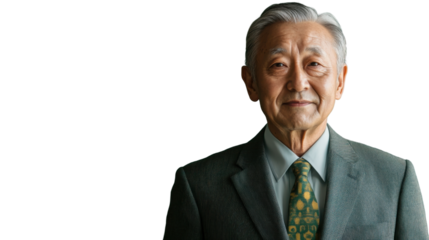 Smiling senior businessman portrait on transparent background