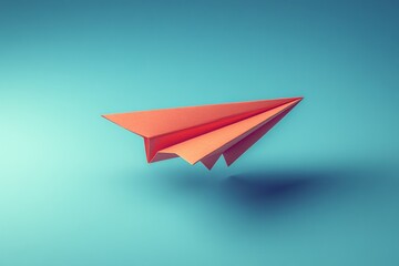 Naklejka premium Red Paper Plane Soaring Overcoming Obstacles and Barriers on Blue Background Concept of Freedom Innovation Success Leadership Growth