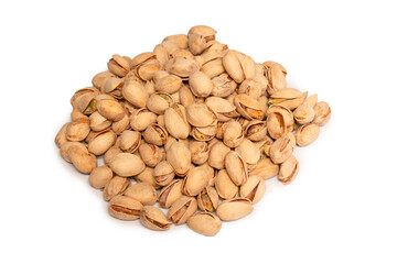 Tasty pistachios isolated on a white background.
