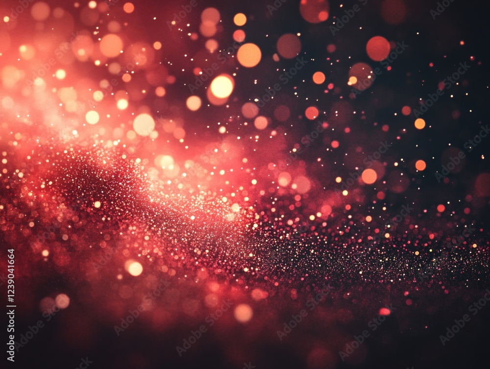 Poster red bokeh light effect with sparkling glitter and defocused circles for abstract background