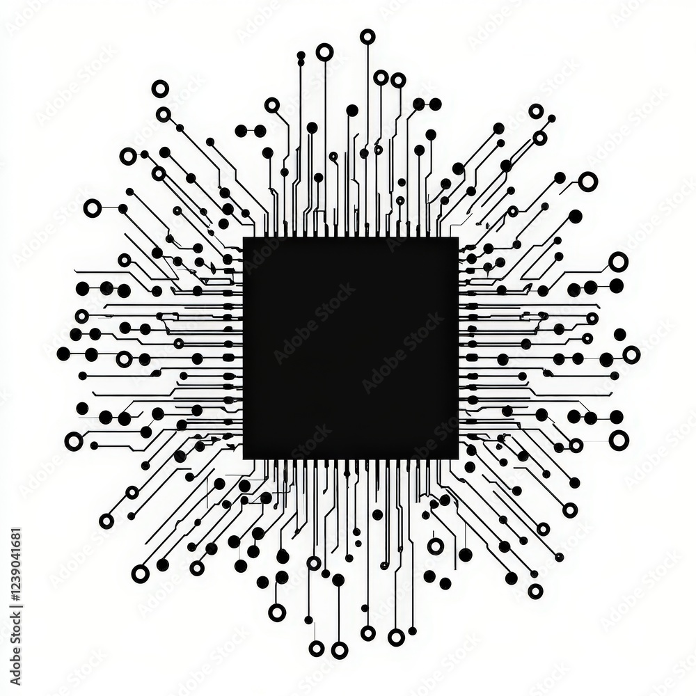 Poster black circuit board with lines and dots in a modern design