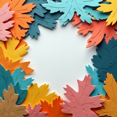 Background in the form of a colored paper collage with a three-dimensional effect: cut-out shapes, layers with light shadows, paper and cardboard textures that create depth. 