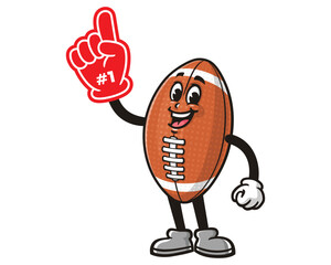 Cartoon mascot character of American Football with Foam finger