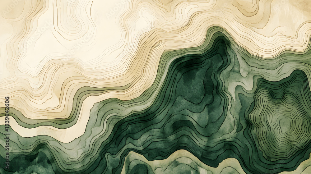 Canvas Prints abstract topographic lines in sage and parchment, earthy and precise
