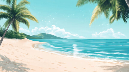 Fototapeta premium A beautifully colored illustration of a beach scene