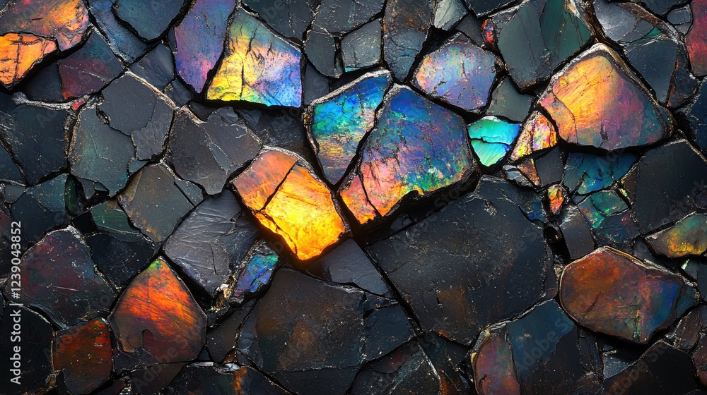 Poster iridescent stone fragments with vibrant colors and dark texture creating a mosaic pattern