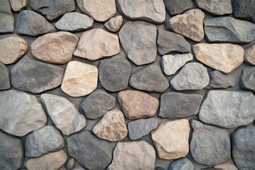 Close-up of a textured wall with arranged natural stones in varying shapes