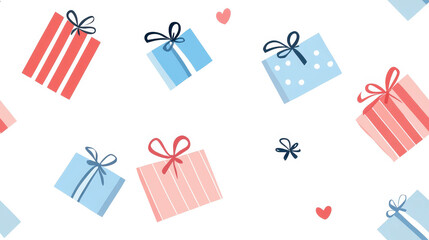 Seamless colorful Gift Boxes Pattern with Bows and Hearts for Celebrations