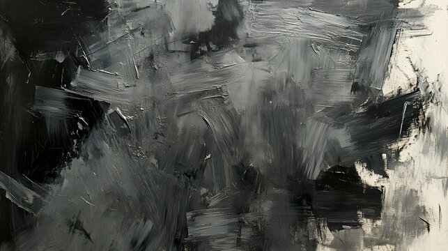 Flat brushstrokes in ashen gray and charcoal, raw and expressionist