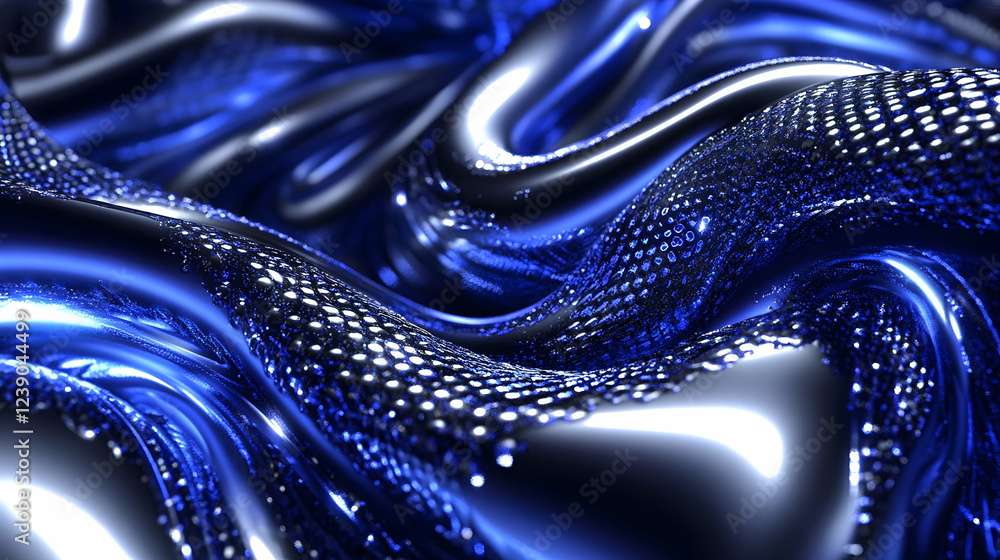 Aufkleber fractal 3d patterns in electric indigo and silver, futuristic and sharp