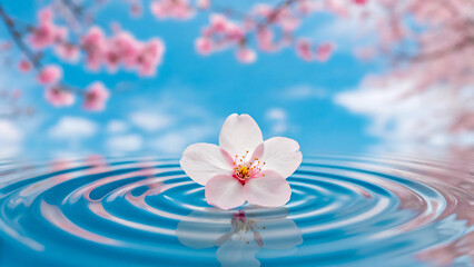 水面に浮かぶ桜の花びら - 春の訪れを告げる美しい光景