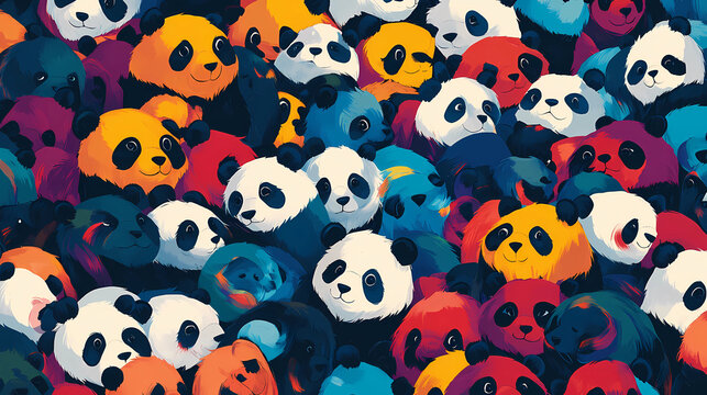 A group of pandas huddled together, showing off their cute faces