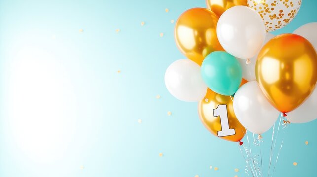 First birthday balloons pastel background celebration