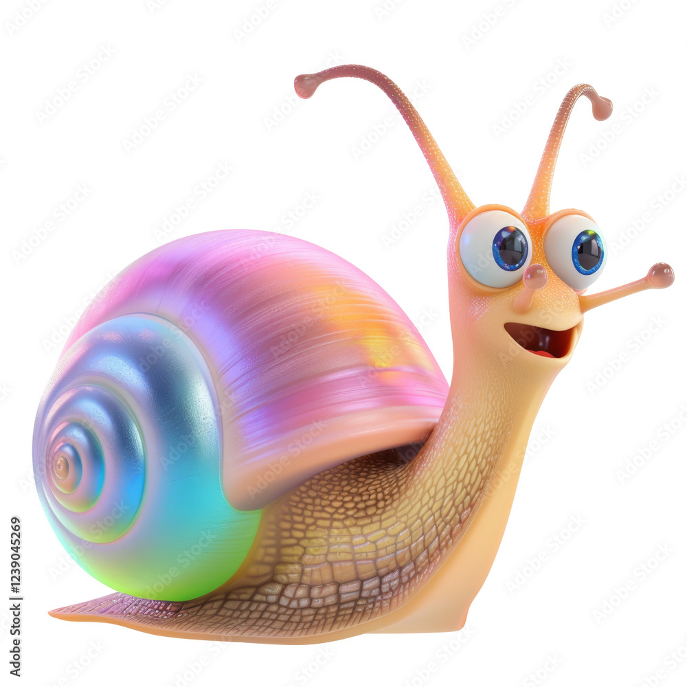 Poster smiling snail with vibrant shell exhibits cheerful expression and whimsical appearance