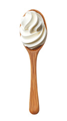 Wooden spoon holding whipped cream on transparent background, suitable for dessert, dairy product branding, or confectionery advertisements
