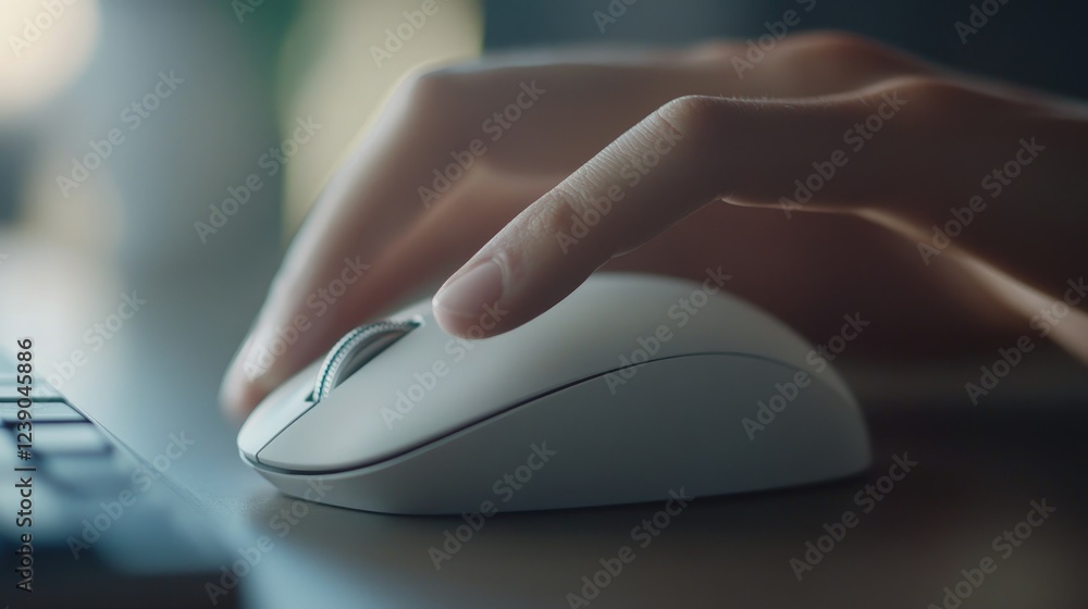 Aufkleber close-up of a hand using a white computer mouse.