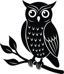 Owl silhouette illustration in isolated white background. owl silhouette icon. Black and white vector image of a owl