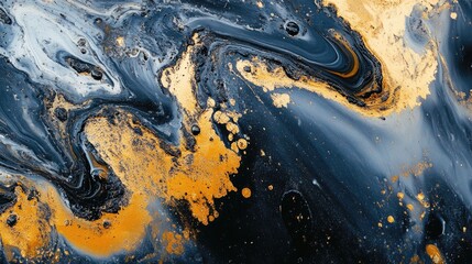 Close up of black, white and gold oil paint background