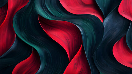 Striking, thick 3D lines in deep red, navy blue, and emerald green contrast sharply, forming a bold and dramatic abstract pattern